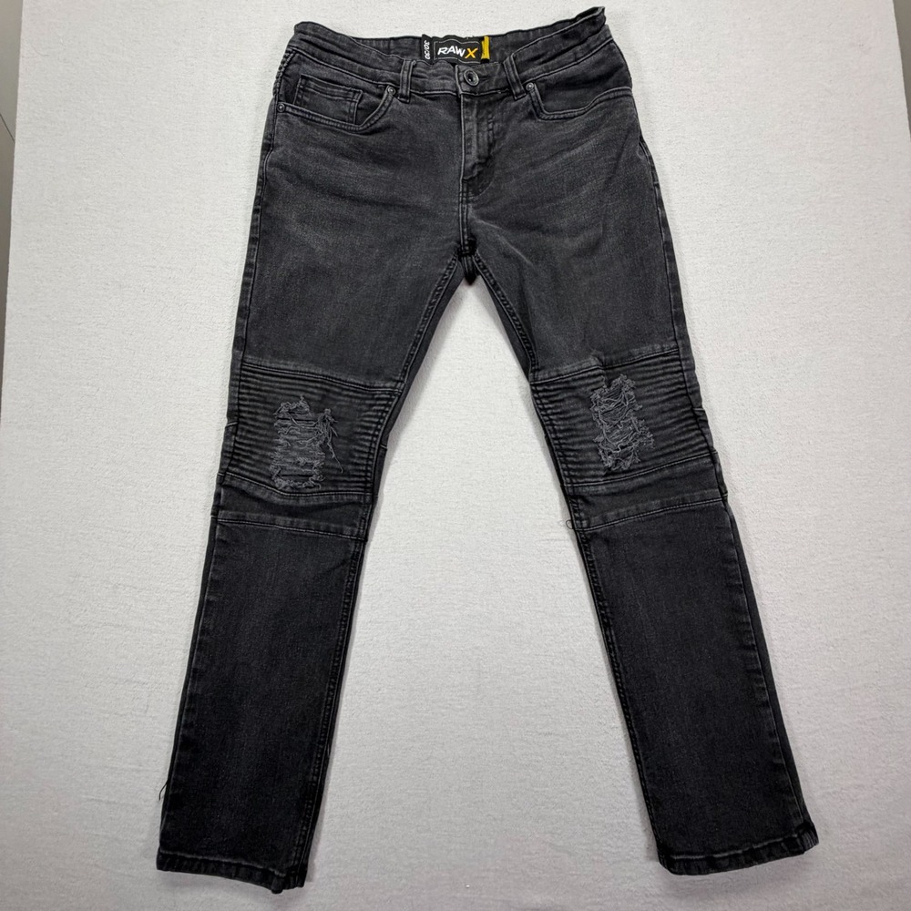 RawX Moto Jeans Mens 30/30 Good Black Slim Fit Ribbed Distressed Biker Denim